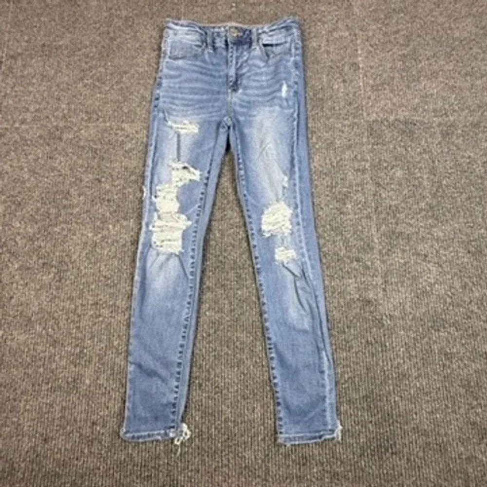 American Eagle Super Hi-Rise Jegging Womens 4 Blue Distressed Next Level Stretch
